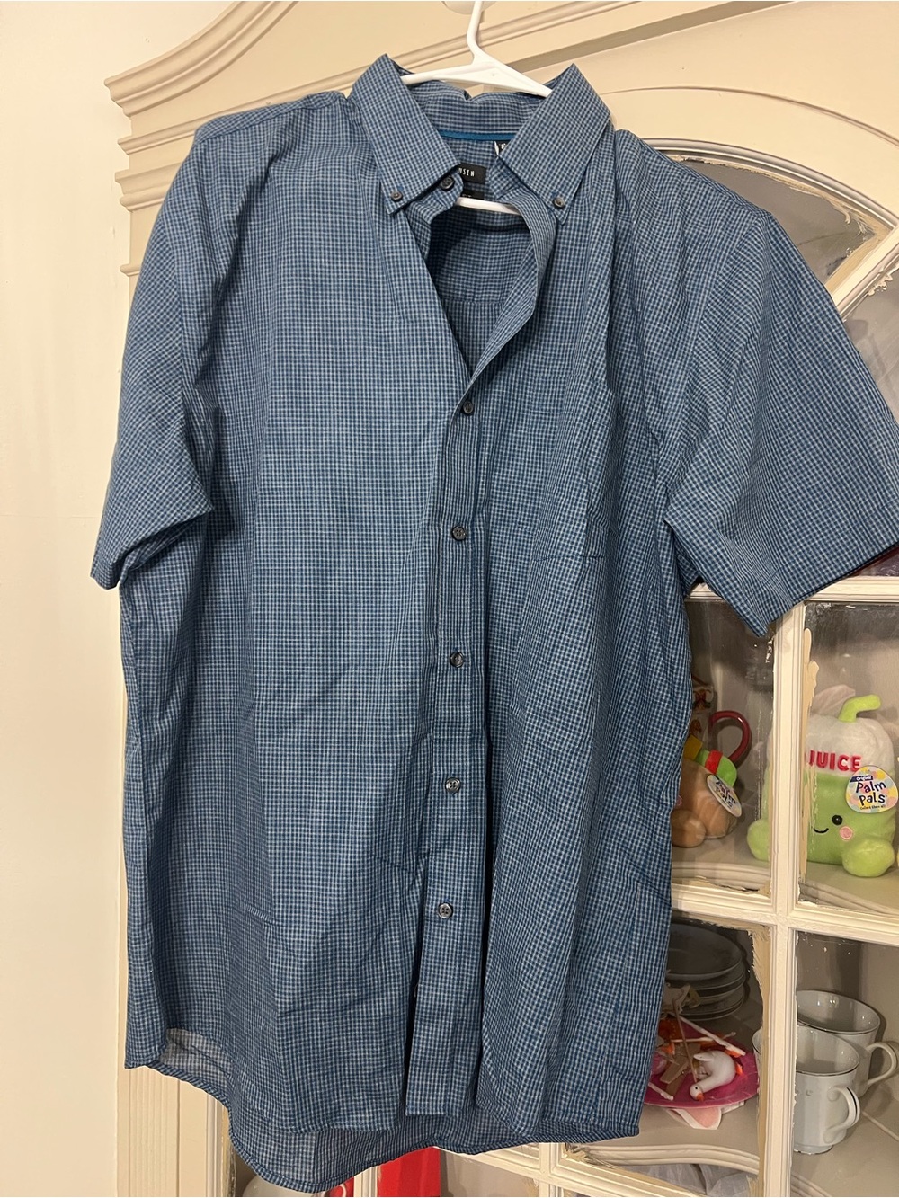 Van Heusen Blue Micro-Check Short-Sleeve Button-Down Shirt